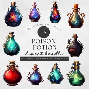 Magical Potion PNG Clipart Bundle, Transparent Backgrounds, 300 dpi, Vintage Potion Bottle Graphics, Card Making Design, Digital Paper Craft