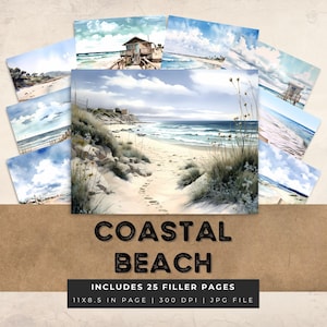 Coastal Beach Junk Journal Pages, Ocean Printable Ephemera, watercolor Waves Scrapbooking Collage Sheet, Nautical Digital Paper Mixed Media