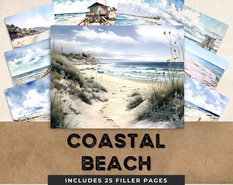 Coastal Beach Junk Journal Pages: Watercolor Ocean Ephemera (Digital Download)