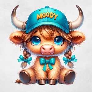 Moody Highland Cow Bundle, Western Cow, boné de vaca das terras altas, sublimação, animal de fazenda fofo, design de camiseta, clipart de fazendeiro, vaca bebê das terras altas