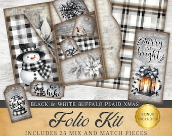 Buffalo Plaid Christmas Junk Journal Kit: Printable Ephemera (Digital Download)