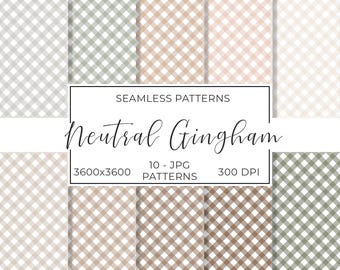 Neutral gingham pattern page, earth tone gingham background, boho muted gingham, Brown Beige Scrapbook paper, Digital Paper Pack