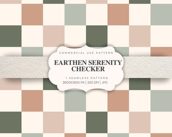 May include: A seamless pattern featuring a checkerboard design with alternating squares of light brown, sage green, and light beige. The pattern is 3600x3600 pixels and 300 DPI.