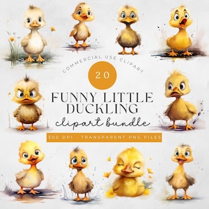 Funny Duck Clipart 20 Png, Cute Caricature Birds, Quirky Duckling Watercolor, Cartoon Duck Toy, Baby Chick Png, Digital Print Scrapbooking