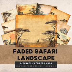 Pacchetto pagine di diario spazzatura stampa Safari africano Pacchetto di pagine di viaggio tropicale vintage Avventura Carta Savana Paesaggio Scrapbooking Foglio sbiadito stampabile