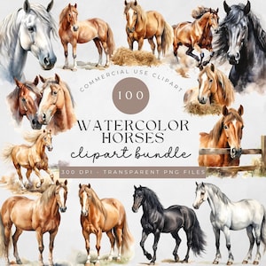100 Horses Clipart Bundle, Horse Clipart PNG, Watercolor Clipart, Animals Clipart, Commercial use, Sublimation, Card Making, western cowboy