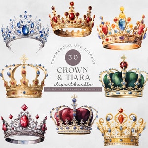 Crowns Watercolor Clip Art, Commercial Use, PNG, Royal Crown, Princess Tiaras, King, Queen, Prince, Gold, Colorful, Fairy Tale, kid party