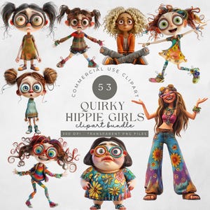 Chica hippie peculiar clipart PNG caprichoso Dama bailarina divertida Gente caprichosa Chica adolescente de dibujos animados alargada Muñeca linda chica diario basura de fantasía