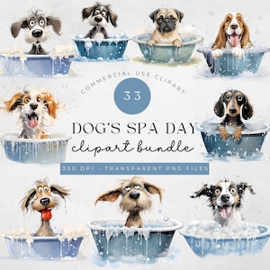 Acquerello Dog Grooming Clipart, Pet Groomer, Cute Dog Spa, PNG per cani, Forniture per animali domestici, Amante dei cani, adesivo digitale per la cura del cane, tempo del bagno del cane
