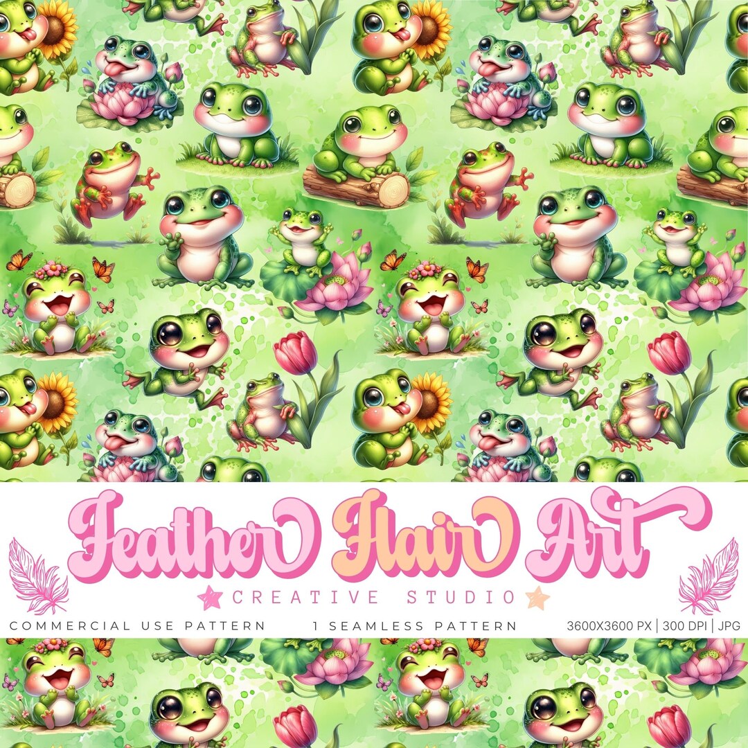 Seamless Frog Pattern, Printable Paper, Seamless Cute Frogs, Spring ...
