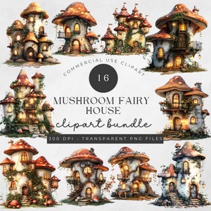 16 PNG Pilz Häuser Clipart, Fee Aquarell Pilz Haus Clipart Illustration png, magisches Pilzhaus, Fantasy Pilz Clip Art