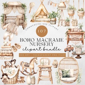 Aquarel macrame babykwekerij clipart, pasgeboren babyshower, boho kwekerij, macrame baby, boho macramé, boho kwekerij clipart, commercieel gebruik