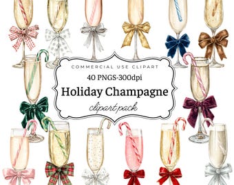Weihnachten Drink Clipart Bundle, festlicher Cocktail, kokette Champagner Zuckerstange PNGs, Urlaub Getränke Aquarell Kunst, digitaler Download