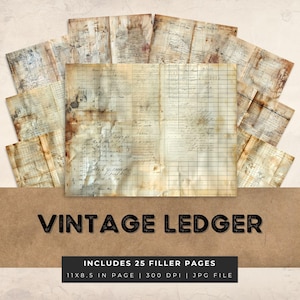 Ancient Ledger Papers, Junk Journal pages, Printable, Historical Documents, Digital Download, Grunge Textures, Old Ledgers, Vintage aged