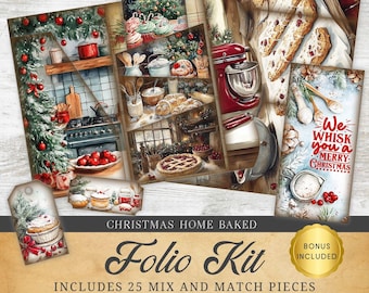 Vintage Christmas Baking Ephemera | Junk Journal Folio Kit (digital ...