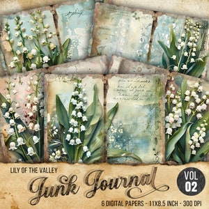 Kit de journal indésirable muguet, papiers journal indésirable muguet, 6 pages de journal numérique, éphémères imprimables shabby chic