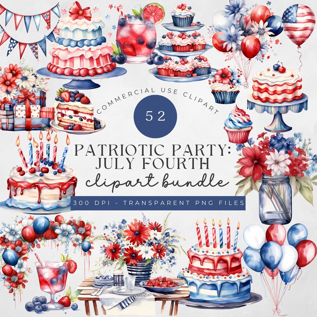Watercolor 4th of July Independence USA America Day Clipart Bundle ...