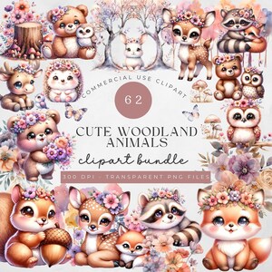 Boho Woodland Clipart, schattige bosdieren Clipart, babydieren, Woodland Baby Shower Clipart, Woodland Nursery, Boho Forest Animals