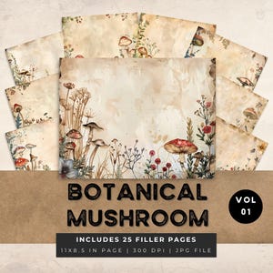 Kit de journal indésirable champignon vintage journal blanc botanique forêt papier numérique scrapbooking floral imprimable pages vides minables champignon vénéneux