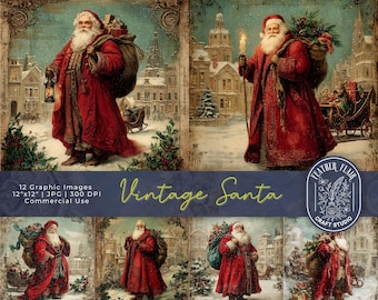 Vintage Santa Claus Digital Paper Pack, Christmas Scrapbook (Digital Download)