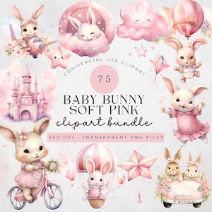 Watercolor Bunny Clipart for Girl Watercolor Baby Shower Clipart Baby Pink Bunny Clipart For Baby Nursery Decor Wall Art Digital Download