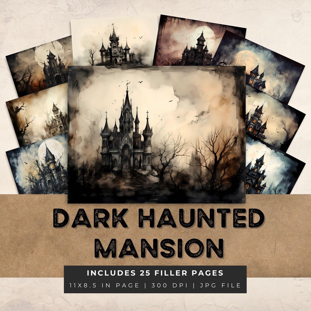 Dark Haunted Mansion Junk Journal Pages, Gothic Fantasy Scrapbook Page ...