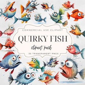 35 poissons originaux clipart | transparent PNG fantaisiste | Utilisation commerciale | Créations en papier | Fabrication de cartes | album de découpures | sublimation