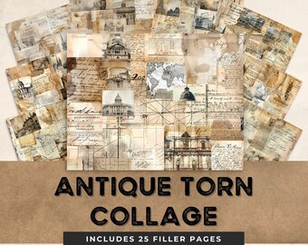 Antique Architecture Collage Paper: Shabby Chic Junk Journal (Digital Download)
