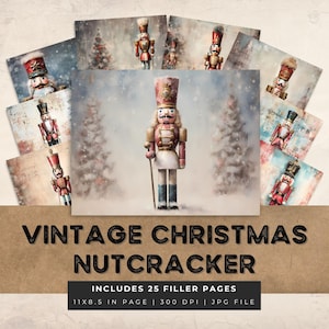 Kit de diário de quebra-nozes de Natal, diário vintage de inverno, material efêmero, papel digital, scrapbooking, chique gasto, páginas para impressão, uso comercial