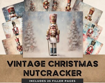 Christmas Nutcracker Junk Journal Kit Winter Vintage Ephemera Journal Digital Paper Scrapbooking Shabby Chic Printable Pages Commercial Use