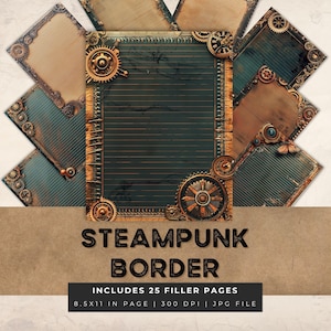Steampunk Borders, Junk Journal Pages, 8.5x11 inch, Printable, Industrial Vintage Design, Scrapbooking, Digital Download