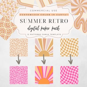 Papier numérique rétro groovy, arrière-plan esthétique, motif groovy, papier de scrapbooking numérique, un deux groovy, modèle Canva