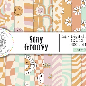 Papier numérique rétro groovy, impression de fond esthétique, motif groovy sans couture, papier de scrapbooking numérique, deux groovy, un groovy, anniversaire