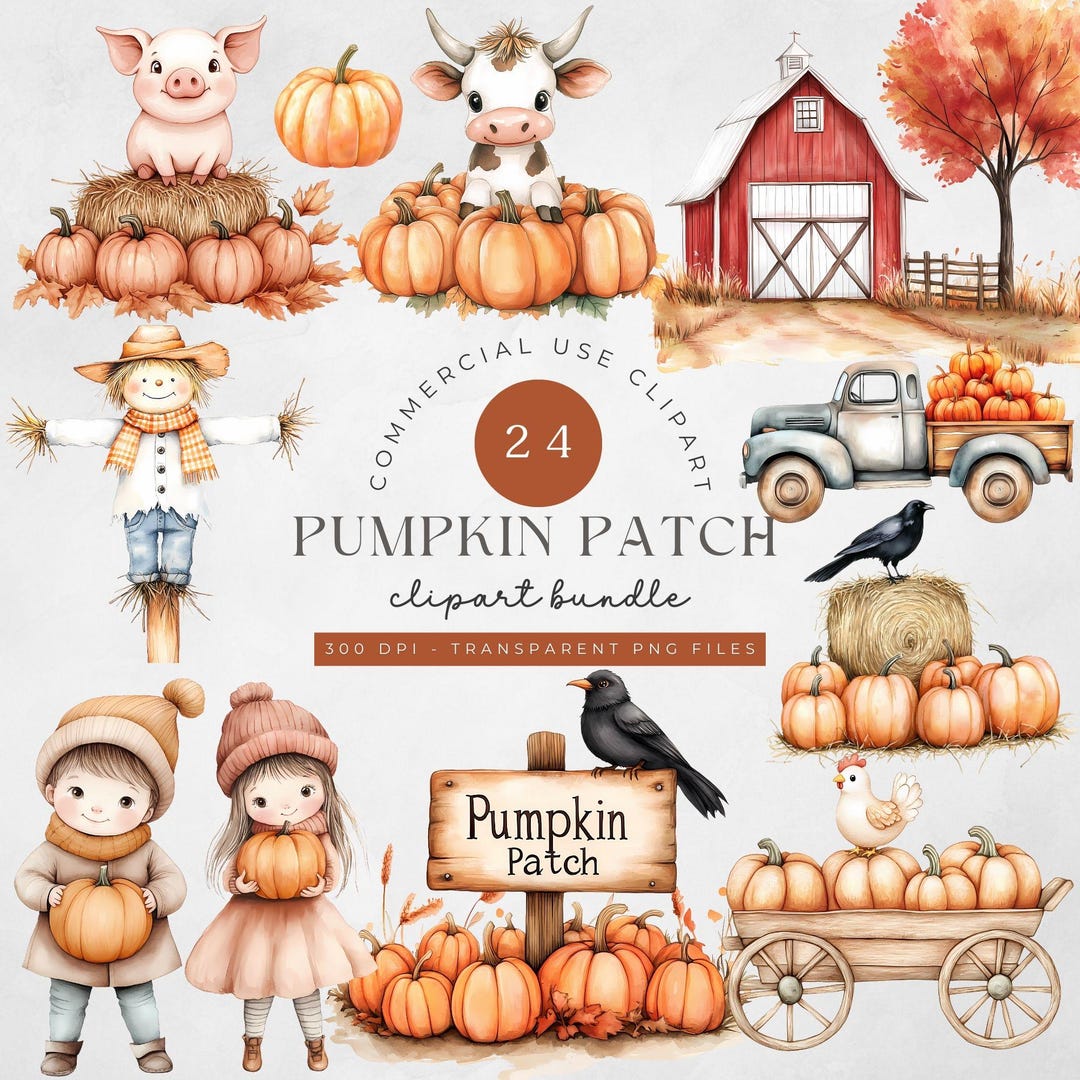 Pumpkin Patch Clipart Bundle: Autumn PNG Graphics (24 Images) - Etsy