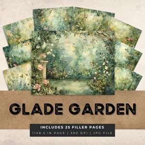 Jardim glade lixo diário kit de papel padrão botânico páginas de fundo imprimível vegetação árvores digital scrapbooking folha floral carta dos eua