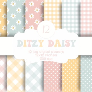 Gänseblümchen Digital Papier, Floral Seamless Rapport Muster, Blume Hintergründe, druckbares digitales Papier, Gingham, Polka Dots, pastell Gänseblümchen nahtlos
