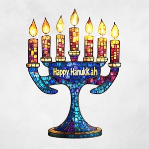 Gebrandschilderd glas Chanoeka Clipart, menora, dreidel, Chanoekakaarsen, Davidster illustraties, Instant Download voor commercieel gebruik