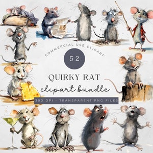 52 Quirky Rat Clipart Bundle | High Quality PNG clipart | Commercial Use | funny Animal Clipart | Quirky Animal | Silly rat