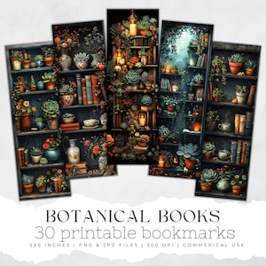 30 Botanical Academia Printable Bookmarks | Digital Download JPG Bookmark Sheets, PNG bookmark sublimation, fantasy bookmark set