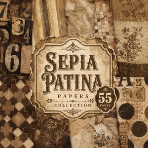 Printbare Junk Journal Kit met Sepia Patina-effect, Vintage Letterpress-pagina's (digitale download) 58