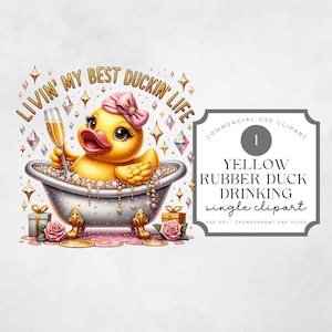 Clipart drôle de canard en caoutchouc jaune, conception de sublimation, vin, baignoire, bain moussant, téléchargement numérique PNG, graphique drôle, humoristique, humour adulte