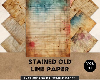 Grungy Stained Lined Paper: Neutral Junk Journal Pages (Digital Download)