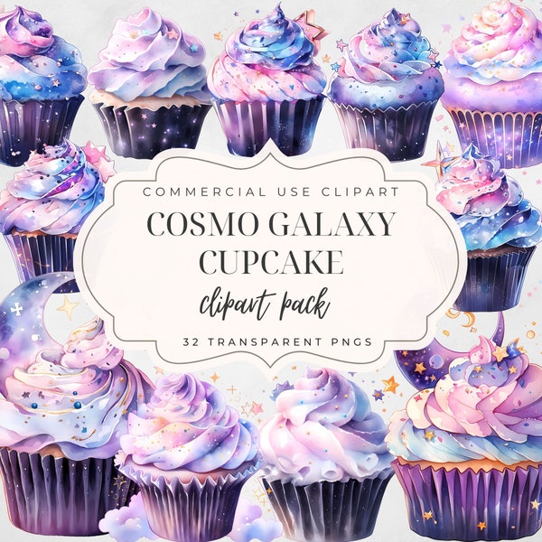 32 Cosmo Galaxy Cupcake clipart | PNG | Memory Books, Junk Journals, Scrapbooks, Planners, Commercial Use, Digital Download, Sublime