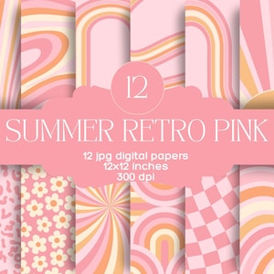 Retro groovy digitaal papier, esthetische patroonachtergrond, groovy patroon, digitaal plakboek, twee groovy, één groovy, verjaardag