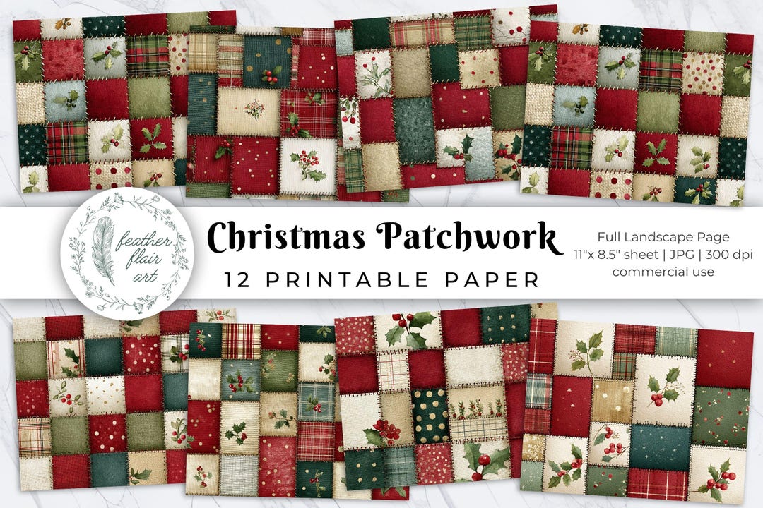 Christmas Patchwork Digital Papers, Collage Pages Printable, Junk ...