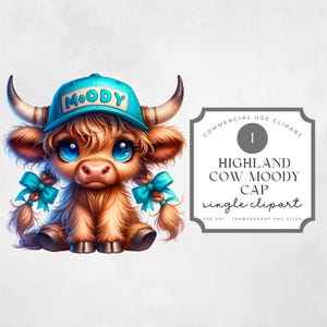 Moody Highland Cow Png, design par sublimation, vache mignonne, clipart drôle, Western, modèles de T-Shirt, usage commercial, casquette, fille de la campagne, tresse de cheveux