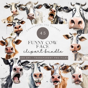 45 Cute and Crazy Cow Clipart, Cow Clipart PNG, Funny Cow Clipart, Cute Animals Clipart, Funny Cow Face, Commercial Use, Instant Download