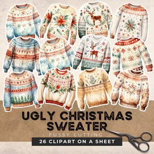 Fussy Cut Christmas Tree fussy cut sheet, Junk Journal Kit Ephemera, winter, Watercolor fussy cuting, printable stickers