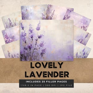 Pagine di diario spazzatura lavanda Diario floreale vintage Bella carta digitale per Scrapbooking Pagine squallide stampabili grunge Download istantaneo
