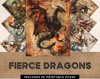 Vintage Dragon Junk Journal Kit, Fantasy Ephemera (Digital Download)